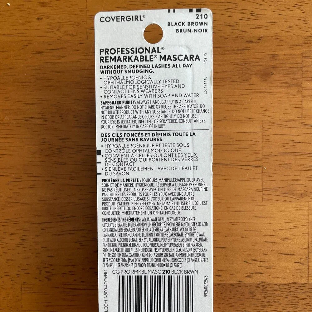 2 CoverGirl Professional washable smudge-resistant mascara in black/brown
